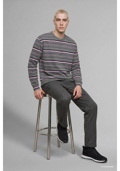 Defacto Boxy Fit Bisiklet Yaka Çizgili Sweatshirt H4882ax26aukh458 Haki-kh458