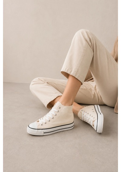 In Step Lena Krem Kanvas Bağcıklı Bilekli Kadın Sneakers