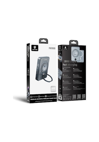 Lenyes Pw1010d Standlı Wireless Powerbank Pd 20w Dijital Led Kablosuz Şarj Özellik 15w 10000mah Gri