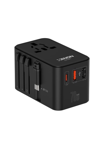 Lexroo Priz Dönüştürücü 70w Gan Hızlı Şarj 200+ Ülke Dahili Usb-c Kablo Usb-c 2x Usb-a X6411