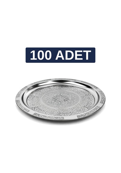 Binbir Trend 27 Cm Otantik Desenli Krom Çelik Kebap, Izgara, Meze Ve Servis Tabağı 100 Adet
