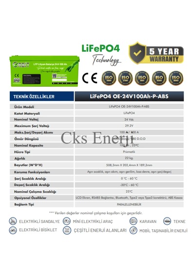 24v 100ah Kasa Tipi Lityum Akü Lifepo4 Batarya Abs Kasa