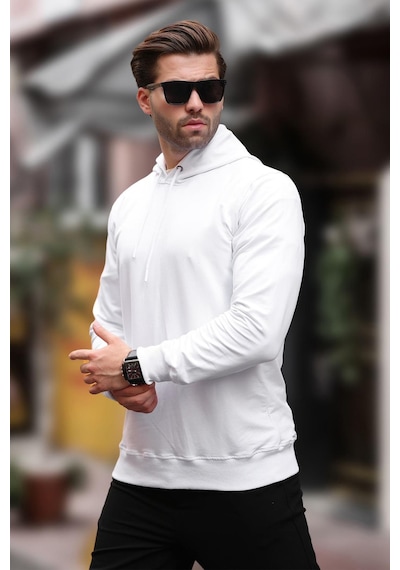 Madmext Beyaz Kapüşonlu Erkek Sweatshirt 7069 Beyaz