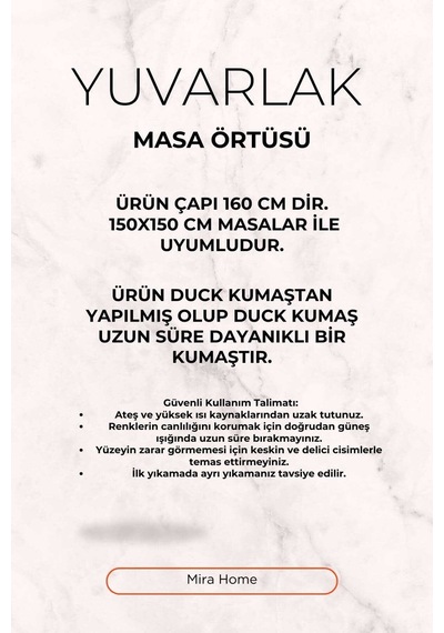 Yuvarlak Tüy Desenli Duck Kumaş Masa Örtüsü 150x150 Cm 11