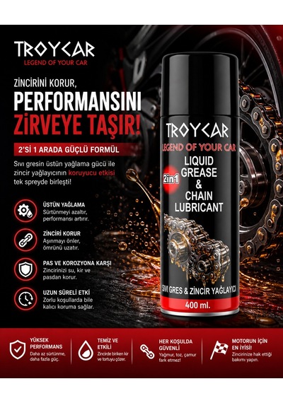 Troycar Sıvı Gres & Zincir Yağlayıcı Sprey 400 ML