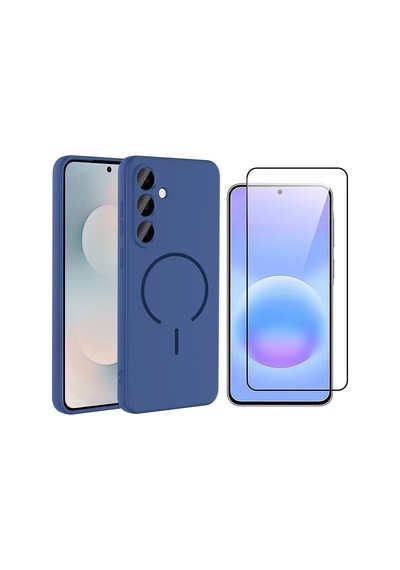 Vendas Galaxy S26 Fe Kılıf M-safe Şarj Özellikli Zore Meta Kapak + 9h Cam Ekran Koruyucu Lacivert