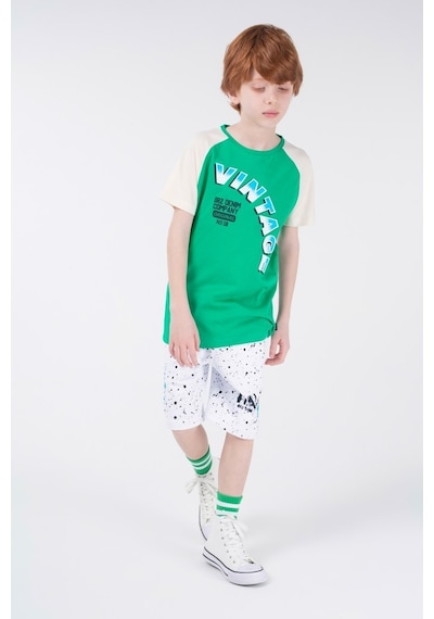 Brz Kids Reglan Kollu Baskılı Erkek Çocuk Kısa Kollu T-Shirt Yeşil