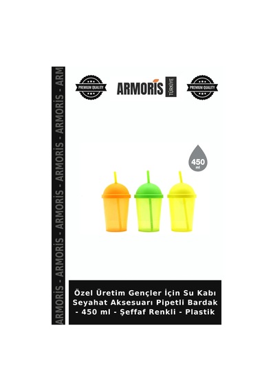 Özel Üretim Gençler İçin Su Kabı Seyahat Aksesuarı Pipetli Bardak - 450 Ml - Şeffaf Renkli - Plastik Çok Renkli