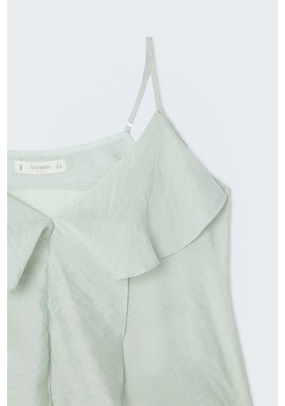 Sateen Fırfır Detaylı Askılı Bluz - Mint-137725 MİNT