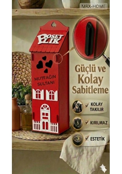 Mrx -home Dekoratif Poşetlik Duvara Asılabilir & Tezgah Üstü Mutfak Organizer Kırmızı