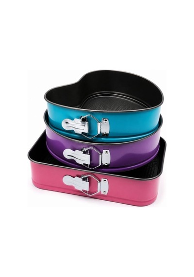 3 Parça Metal Kelepçeli Pasta Kek Kalıbı Seti Kalp Yuvarlak Kare Çok Renkli - 916202447 Çok Renkli