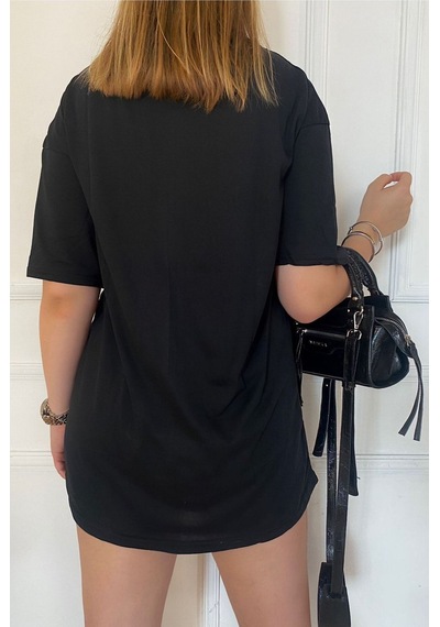 Flood Of Style Kadın Oversize Dökümlü Tok Kumaş Kısa Kollu Tişört Siyah
