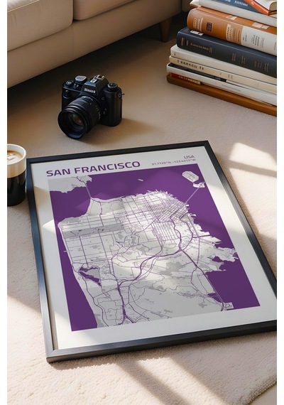 San Francisco Abd Haritası Çerçeveli Tablo Lüks Salon Ofis Duvar Dekorasyonu Hediyelik Tablo