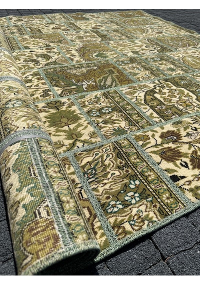 El Dokuma Bünyan Halısı Patchwork 185x260 Yeşil %100 Yün Halı Yeşil