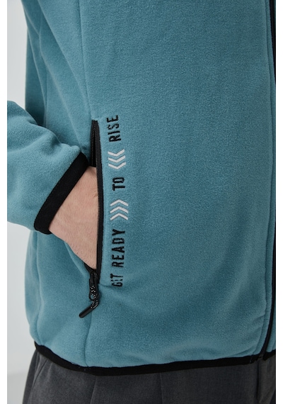 Tommy Life Mint Yeşili Yazı Nakışlı Dik Yaka Fermuarlı Standart Kalıp Erkek Sweatshirt Polar - 87992 Mint Yeşili