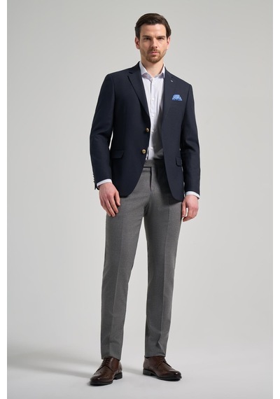İmza Düz Bez Ayağı Mono Yaka Tam Astar Esnek 6 Drop Slim Fit Ceket 1002245903 Koyu Lacivert