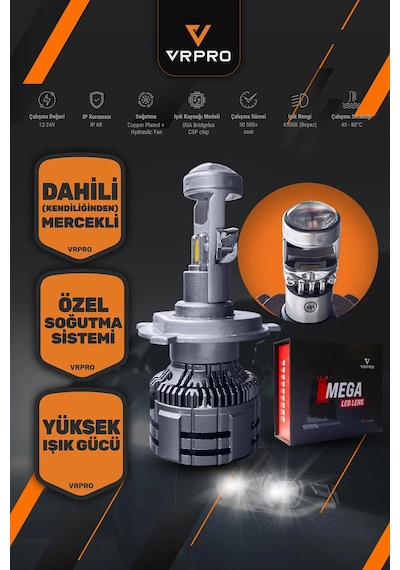 Mega Mercekli H7 Led Far Ampulü 75w 20000 Lümen 12v Fanlı Vr Pro H7 Led Xenon Beyaz Işık