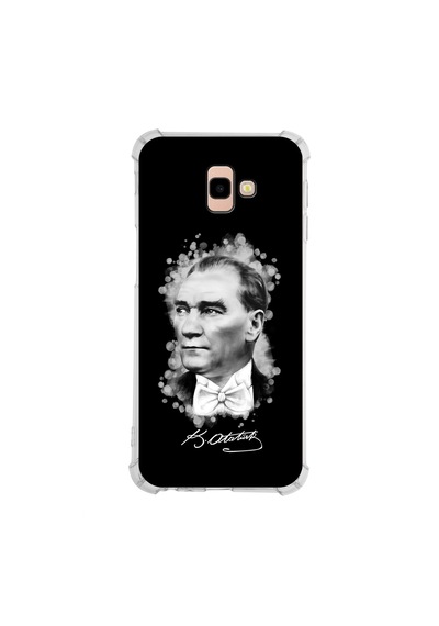 Samsung Galaxy J4 Plus Uyumlu Köşe Korumalı Atatürk Tasarımlı Silikon Kılıf Şeffaf