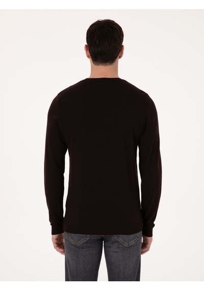 Cacharel Kahverengi Slim Fit Pamuk Karışımlı Bisiklet Yaka Basic Triko Kazak