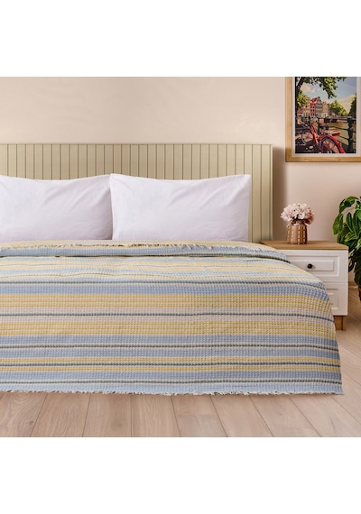 Soft Radiant Çift Kişilik Pike - Ekru / Mavi - 200x230 Cm Renkli
