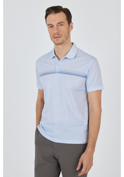 Kısa Kol Baskılı Pike Polo Yaka Cepsiz Slim Fit Tişört 1011250168 Koyu Mavi