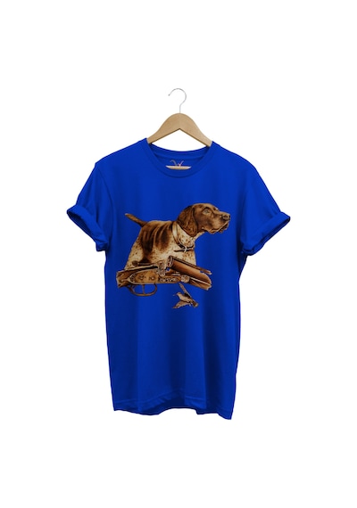 Hunter Avcılık Temalı Fişek Labrador Retriever Setter Pointer Baskılı %100 Pamuk Regular Fit T-shirt Saks Mavi