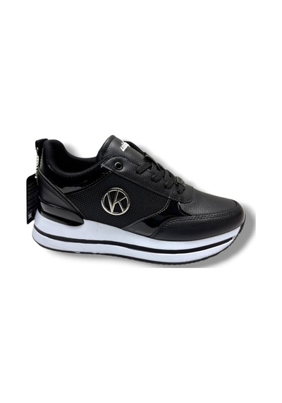 Wickers 2927-26 Cilt Deri Dolgu Topuklıu Anatomik Kadın Sneaker Siyah Beyaz Siyah