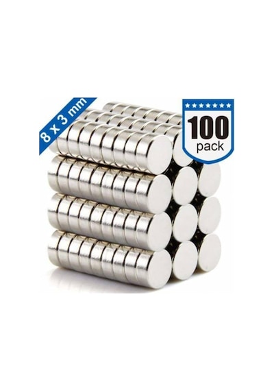 Dünya Magnet 100 Adet 8mm X 3mm Yuvarlak Güçlü Neodyum Mıknatıs Magnet