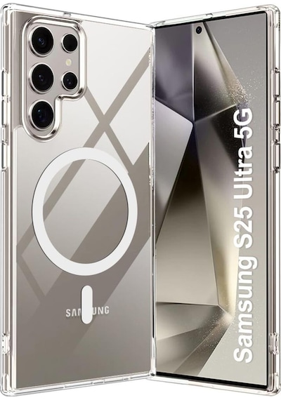 Samsung Galaxy S25 Ultra İle Uyumlu Kılıf Magsafe Şarj Özellikli Şeffaf Tek Kamera Çerçeveli Kapak