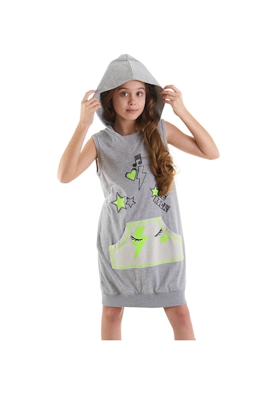 Denokids Mshb&g We Rock Gri Melanj Kapüşonlu Kız Çocuk Elbise Gri