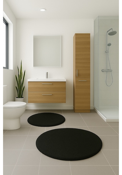 Buççin Online Mağaza Banyo Paspasıyuvarlak İkili Klozet Takımı 80x80 - 60x60 ,yumuşak Soft Tuşeli Polyester Siyah Çok Renkli