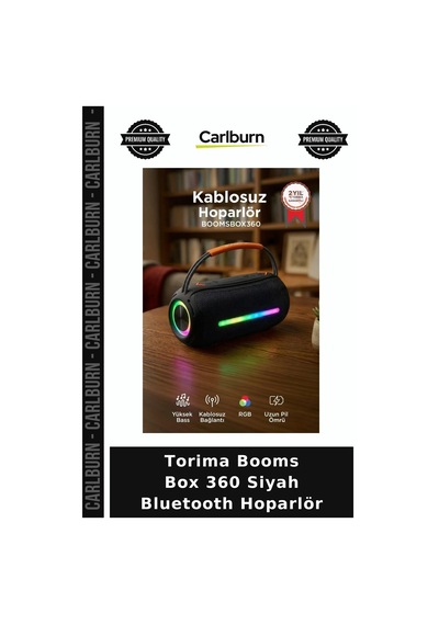Özel Seri Torima Booms Box 360 Siyah Bluetooth Hoparlör Plaj Işıklı Parti