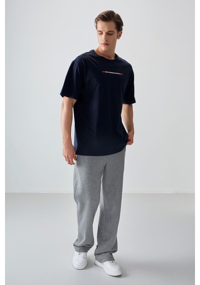 Air Jones Tommy Life Lacivert %100 Pamuk Kalın Yumuşak Dokulu Oversize Fit Baskılı Erkek T-shirt - 88358 Lacivert