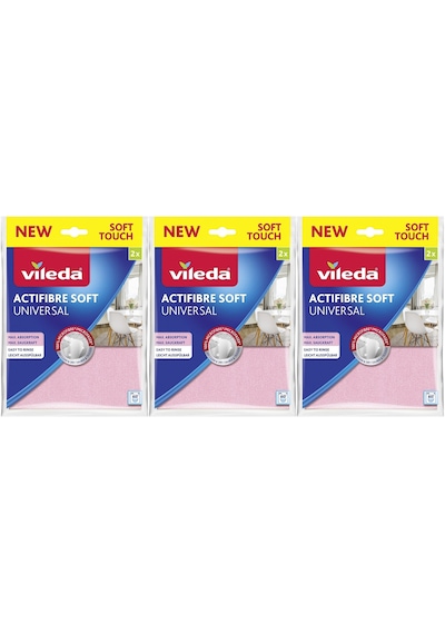 Vileda Actifibre Soft Universal New Soft Touch Paket İçi 2 Li 3lü Beyaz - Pembe