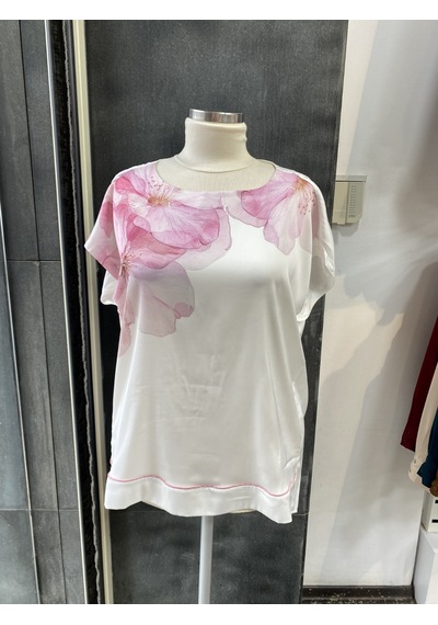 Pera Moda Büyük Beden Baskı Desenli Kısa Kollu Bluz Gömlek Pembe