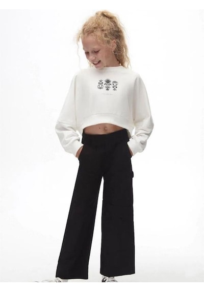 Kız Çocuk Pamuklu İki İplik Gün Işığı Sweatshirt-14709 Ekru