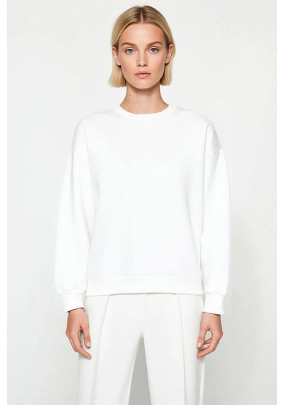 Benerly Kadın Bisiklet Yaka Düşük Kol Regular Kalıp Örme Sweatshirt Fonks Ekru
