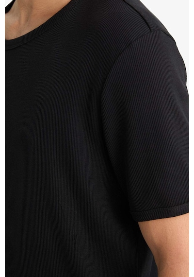 Defacto Slim Fit Dar Kesim Bisiklet Yaka Ribana Kısa Kollu Tişört F9535ax25hsbk81 SIYAH