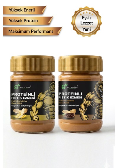 2'li Paket: Proteinli Fıstık Ezmesi Muz, Kakao Fıstık Proteini, Maca Kökü Tozu İle 325 Gr X 2