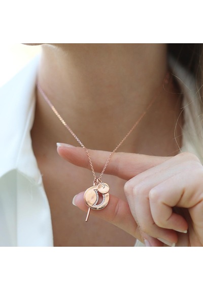 Ay Modeli Rose Gold Kaplama Gümüş Kolye Gümüş