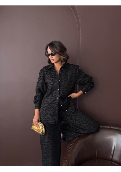 Verymoda Jakarlı Dokuma Gömlek F2019 SİYAH