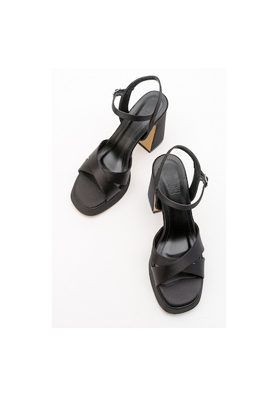 Luvishoes Lello Siyah Saten Kadın Topuklu Ayakkabı Siyah