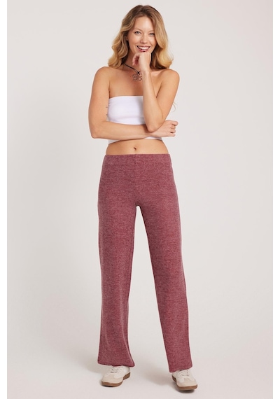 Tudors Kadın Relax Fit Rahat Kesim Normal Bel Geniş Paça Bordo Pantolon-41476 Bordo