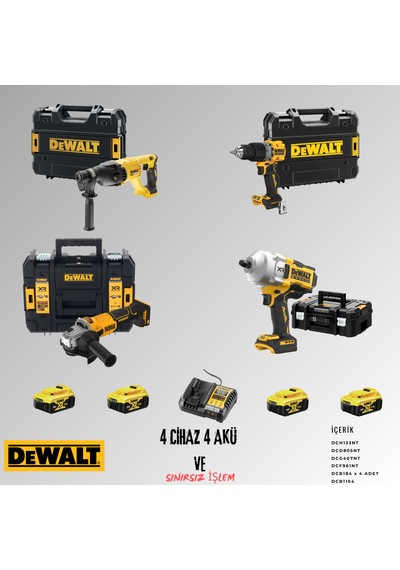 Dewalt DCH133NT + DCD805NT + DCG407NT + DCF961NT 4 Adet 5 Amper Akü + Şarj Aleti Set