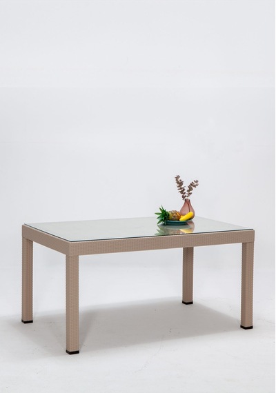 Rattan Large Lüx Camlı Cappucino Masa Takımı Bahçe&balkon 1 Camlı Masa + 6 Sandalye Kahverengi