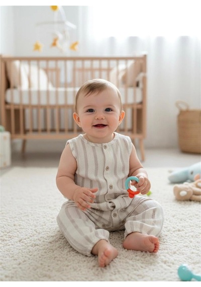 Tiffany Baby & Kids Tiffany Baby Bebek Stripe Theme Keten Tulum Bej 17024