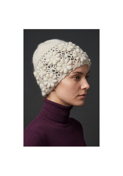 Emybox El Örgüsü Siyah Kadın Bere Tığ İşi Çiçek Motifli Bohem Kışlık Şapka - Vintage Stil Yumuşak Örgü Bere Modeli Bej