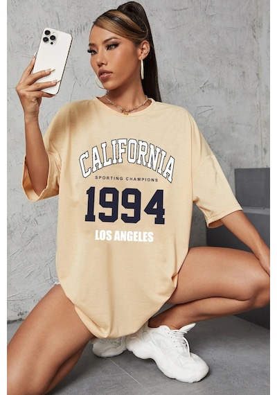Unisex California Baskılı Oversize Tshirt Siyah