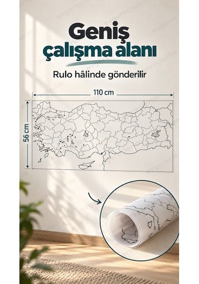 Manyetik Yazılabilir Türkiye Haritası Statik Elektrikli 110x56 Cm 110 x 56 CM