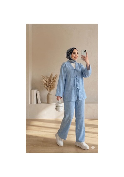 Maşuka Yazlık Keten Kumaş Kimono Ve Pantolon İkili Takım - Rahat Ve Şık Tasarım Açık Mavi Açık Mavi Maşuka Yazlık Keten Kumaş Kimono Ve Pantolon İkili Takım - Rahat Ve Şık Tasarım Açık Mavi Açık Mavi